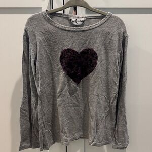 Dori Creations Gray Long Sleeve Tee with Purple Heart